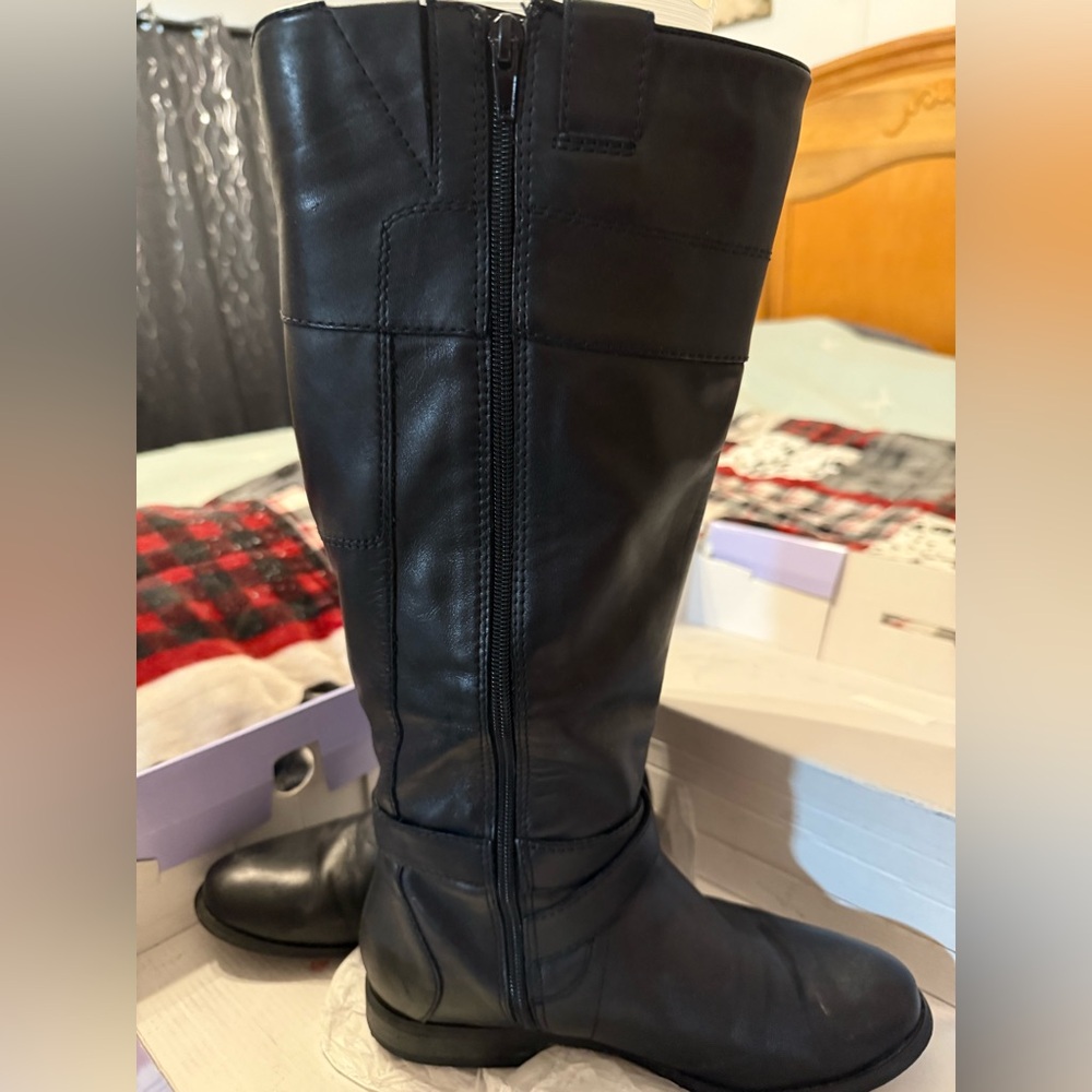 Marc Fisher Wide Calf Women’s Black Leather Knee-High Boots